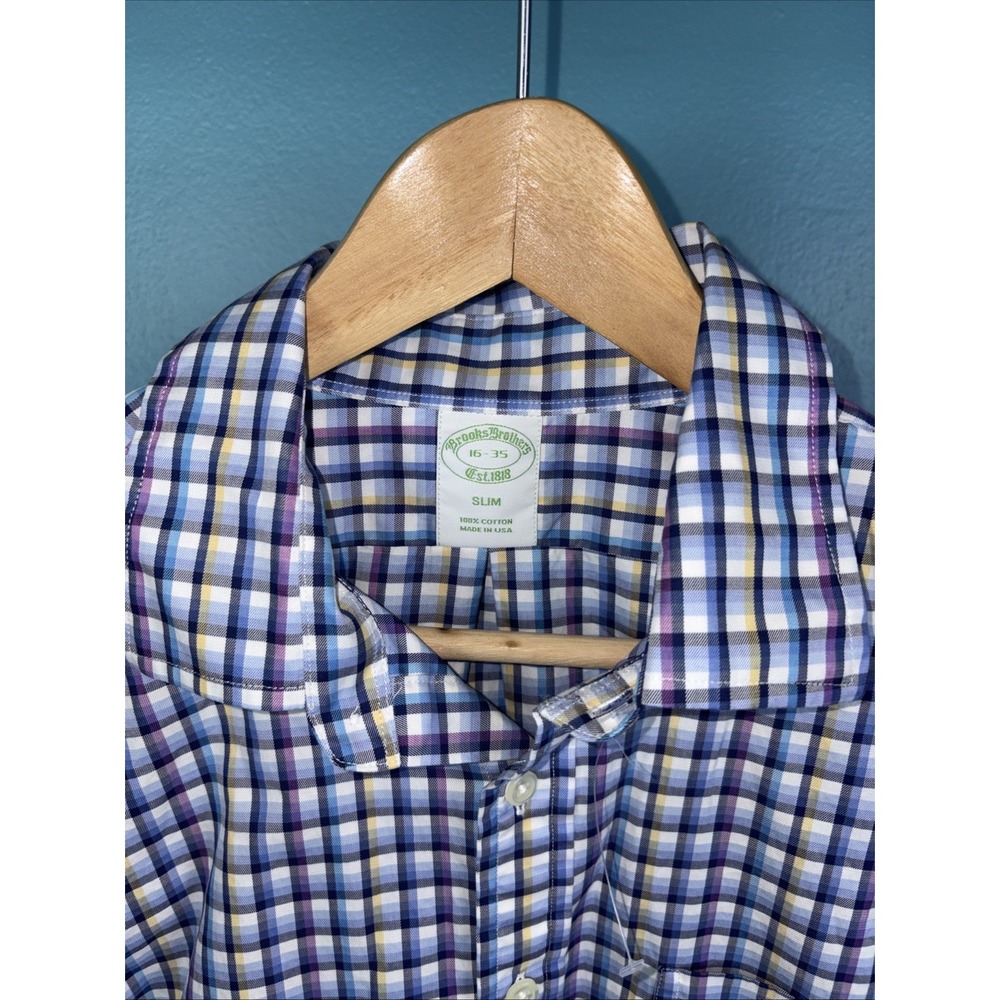 Brooks Brothers Made In USA Long Sleeve Button Up Shirt Large 16-35 Gingham Slim